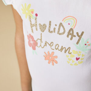 Φόρεμα κοντομάνικο effet 2 en 1 print με γκλίτερ για κορίτσι 