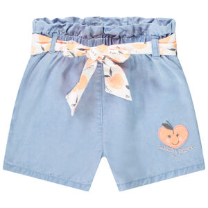 Σορτς σε twill délavé με ζώνη και κέντημα για bebe κορίτσι 