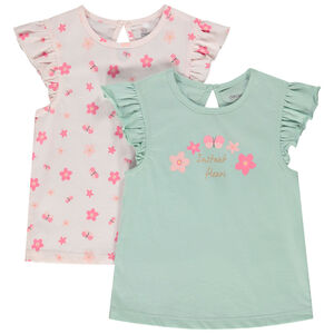 Σετ από 2 κοντομάνικα μπλουζάκια με βολάν από jersey για bebe κορίτσι 