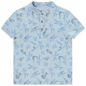 Πόλο κοντομάνικο με γιακά μάο και σχέδιο με αιλουροειδή για αγόρι 