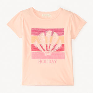 T-shirt με κοντά μανίκια με κέντημα και στρας σε σχήμα κοχυλιού για κορίτσι 