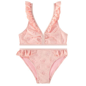 Μαγιό 2 τμχ. με λεπτομέρειες βολάν και κέντημα αγγλικό για κορίτσι 