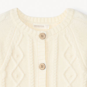 Gilet manches longues en tricot torsadé uni pour fille  