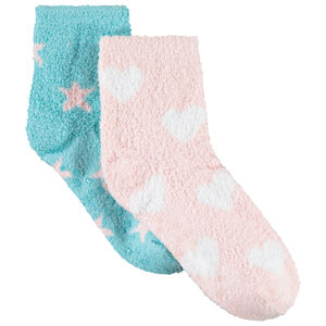 Lot de 2 paires de chaussettes antidérapantes coeurs et étoiles 