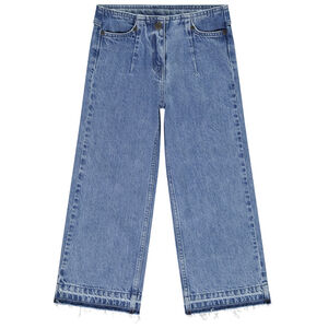 Φαρδιά τζιν με εφέ ξεθωριασμένου και κρόσσια για κορίτσι 