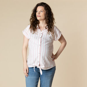 Αμάνικη μπλούζα εγκυμοσύνης και θηλασμού με ρίγες και κόμπο 