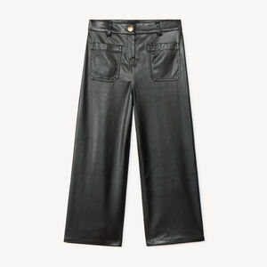 Pantalon uni noir en similicuir pour fille  