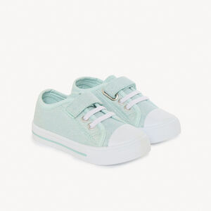 Μπλε ανοιχτές χαμηλές sneakers με παστέλ και κορδόνια για κορίτσι. 