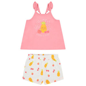 Σετ με αμάνικο μπλουζάκι σχέδιο φρούτα και σόρτς εμπριμέ 