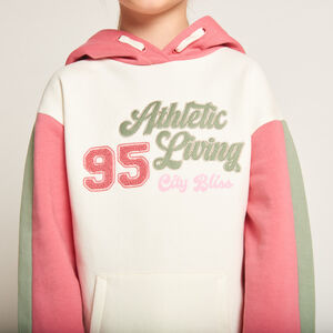 Φόρεμα molleton με κουκούλα και δίχρωμο colorblock για κορίτσι 