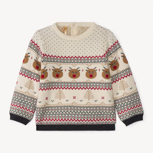 Pull manches longues imprimé Noël en jacquard pour bébé garçon   Main Pull manches longues imprimé Noël en jacquard pour bébé garçon