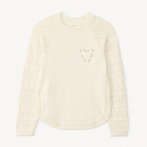 Pull manches longues en tricot jeu de point sur les manches pour fille  