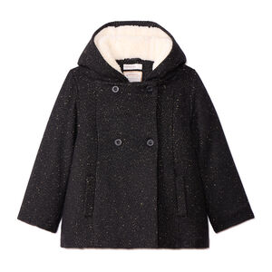 Manteau drap de laine en lurex noir et doublure sherpa pour fille  
