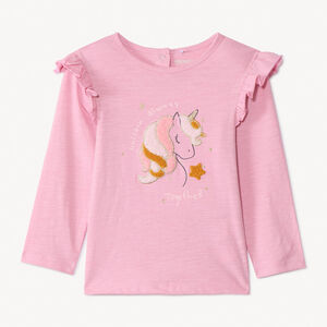 T-shirt manches longues à broderie bouclette pour bébé fille  Main T-shirt manches longues à broderie bouclette pour bébé fille