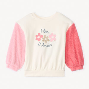 Sweat molleton effet colorblock et manches sherpa pour bébé fille   Main Sweat molleton effet colorblock et manches sherpa pour bébé fille