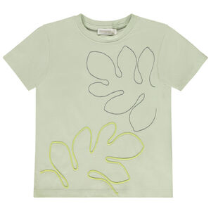 Κοντομάνικο μπλουζάκι με κορδόνια και κέντημα φύλλα για αγόρι 