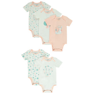 Lot de 5 bodies imprimé lapins pour bébé fille Main Lot de 5 bodies imprimé lapins pour bébé fille