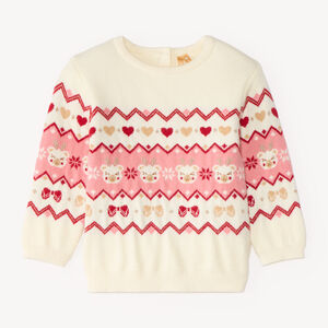 Pull bébé fille en tricot jacquard motifs rennes et cœurs 