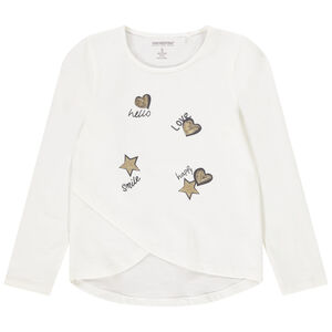 T-shirt croisé à manches longues en jersey avec print et sequins pour fille Main T-shirt croisé à manches longues en jersey avec print et sequins pour fille