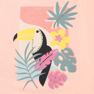 Κοντομάνικο μπλουζάκι με ελαστικά μανίκια και φαντεζί σχέδιο για κορίτσι 