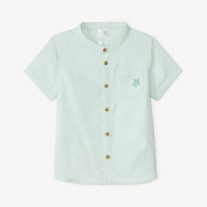 Καλοκαιρινό πουκάμισο κοντό μανίκι με κολάρο Mao και κεντημένα ζωάκια για μωρό αγόρι 