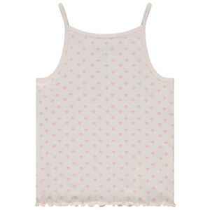 Μπλουζάκι αμάνικο σε πλεκτό côtelé με feston και φαντεζί σχέδιο για κορίτσι 