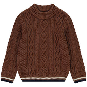 Πλεκτό πουλόβερ μονόχρωμο με εφέ πλεξούδας και πολύχρωμη ρίγα για αγόρι 