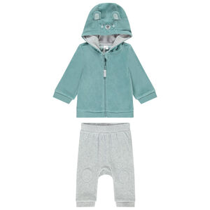 Σετ βελουτέ γιλέκο με κουκούλα ourson + παντελόνι για bebe αγόρι 