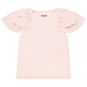 Κοντομάνικο μπλουζάκι με κέντημα και βολάν για κορίτσι 