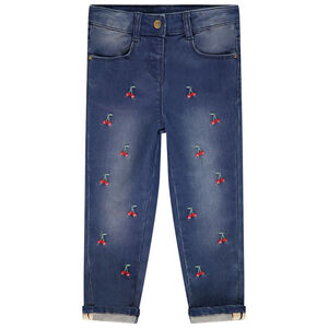 Τζιν σλιμ από denim με κεντήματα κερασιών για μωρό κορίτσι 
