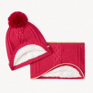 Σετ σκούφος με φουντίτσα και snood πλεκτό με εφέ πλεξούδας για κορίτσι 