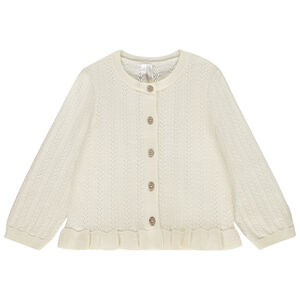 Gilet en tricot ajouré et volanté pour bébé fille 