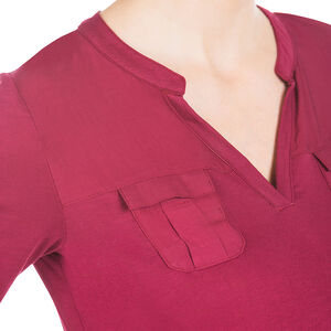 Τουνίκ Εγκυμοσύνης Με Δύο Υφάσματα, Διακοσμητικές Τσέπες Και Γιακά 