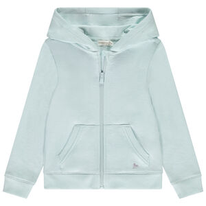 Ζακέτα μονόχρωμη από molleton με τσέπες και κουκούλα για κορίτσι 