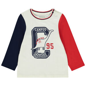 T-shirt μακρυμάνικο φαντασίας με εφέ colorblock για μωρό αγόρι 