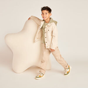 Πλεκτό τζιν μπουφάν με αποσπώμενη κουκούλα για αγόρια 