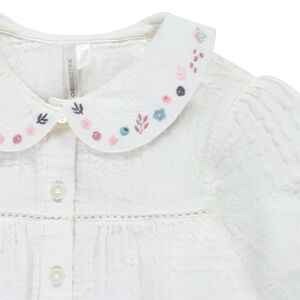 Τουνίκ μακρυμάνικη μονόχρωμη με κολάρο κλαουντίν και κέντημα για μωρό κορίτσι 