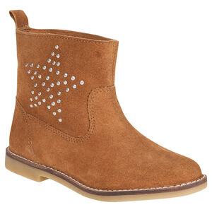 Bottines en cuir suédé camel avec étoile rivets métalliques 