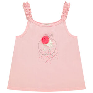 Αμάνικο μπλουζάκι από βαμβάκι με φρουτένιο τύπωμα και ανάγλυφες λεπτομέρειες 