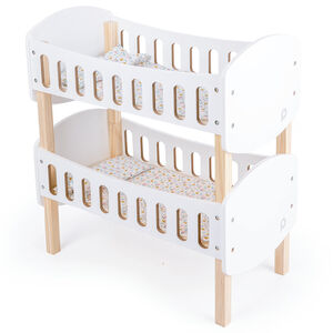 Lit superposé en bois pour poupons + couettes et oreillers Main Lit superposé en bois pour poupons + couettes et oreillers