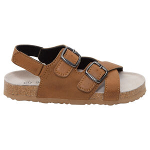 Πέδιλα από συνθετικό δέρμα σε καμηλό χρώμα με διακοσμητικές αγκράφες σε νούμερα 28 