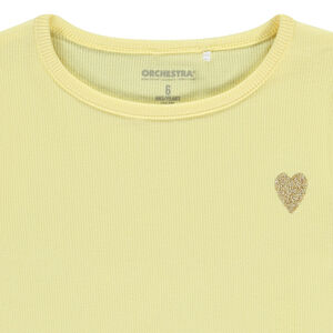 Κοντομάνικο T-shirt από πλεκτό με κέντημα καρδιά για κορίτσι 