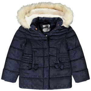 Doudoune effet matelassée en polyester avec capuche fausse fourrure imprimé ton sur ton pour fille Main Doudoune effet matelassée en polyester avec capuche fausse fourrure imprimé ton sur ton pour fille