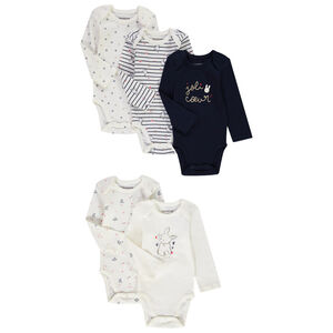 Σετ από 5 κορμάκια με μακριά μανίκια από jersey για bebe κορίτσι 