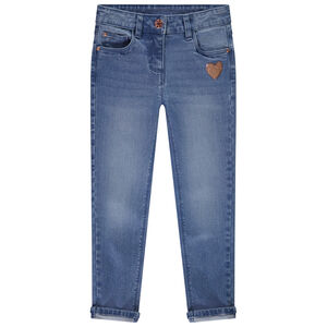 Παντελόνι slim από denim με patch καρδιά και πούλιες κορίτσι 