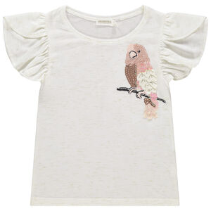 T-shirt κοντομάνικο βολάν και παπαγάλο με glitter Main T-shirt κοντομάνικο βολάν και παπαγάλο με glitter