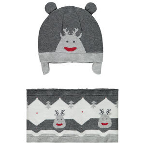 Ensemble bonnet + tour de cou motif jacquard pour bébé garçon Main Ensemble bonnet + tour de cou motif jacquard pour bébé garçon