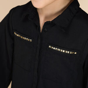 Φόρεμα πουκαμίσα από πάνινο ύφασμα με στρας για κορίτσι 