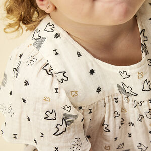 Φόρεμα κοντό μανίκι με σχέδιο πουλιά για bebe κορίτσι 