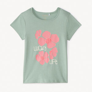 T-shirt κοντομάνικο με εκτύπωση και πούλιες για κορίτσι 